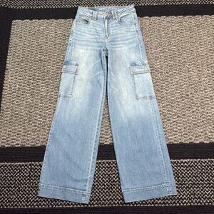 American Eagle Jeans Super High Waist Baggy Wide Leg Cargo Women’s 00 Y2K Denim